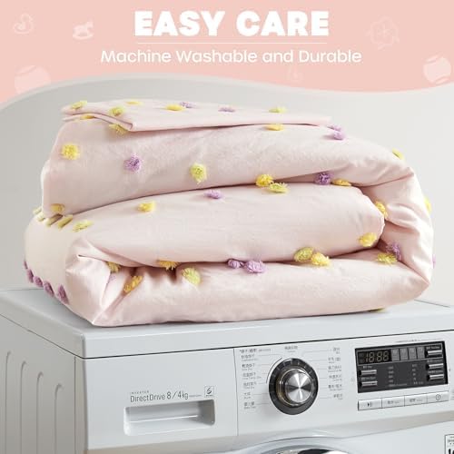 Twin Comforter Set with Pom Poms for Kids