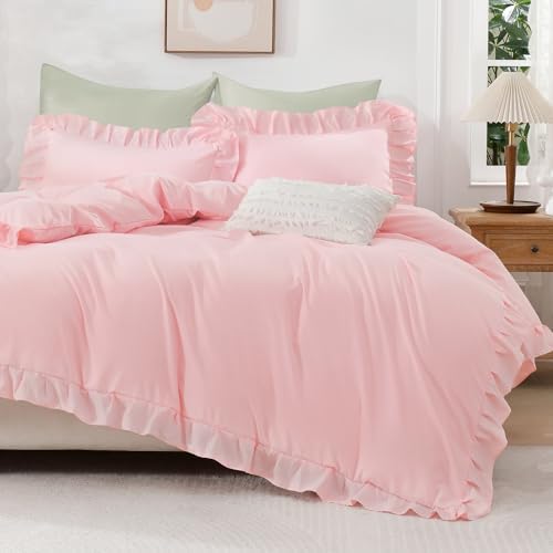 Andency Pink Duvet Cover Set with Ruffle