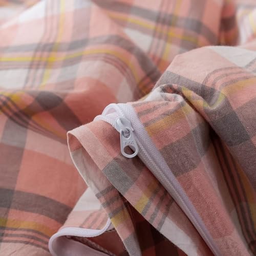 BuLuTu Pink Gingham Duvet Cover Set Twin