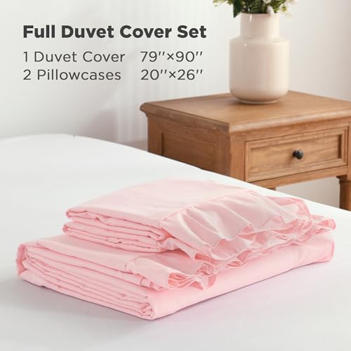 Andency Pink Duvet Cover Set with Ruffle