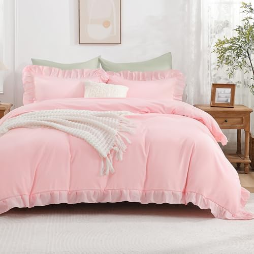 Andency Pink Duvet Cover Set with Ruffle