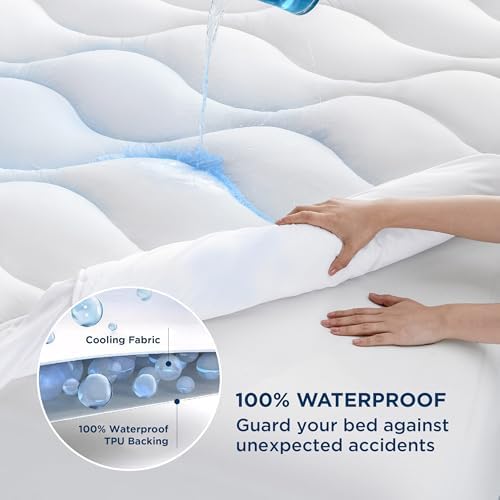 Bedsure Twin XL Waterproof Mattress Protector - Soft Fluffy Pad with Cooling Topper