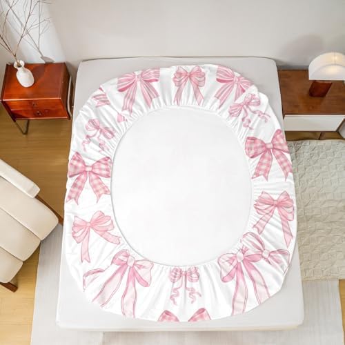 Manfei Kawaii Pink Bow Tie Sheet Set Twin Size