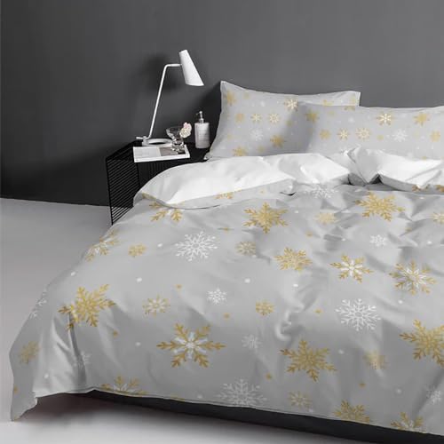 LooPoP Christmas Duvet Cover Set Grey Gold Snowflake