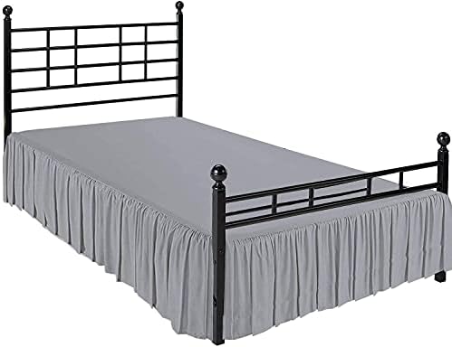 Neem Linen Ruffle Gathered Bed Skirt Light Grey 54X75X16 Inch Drop