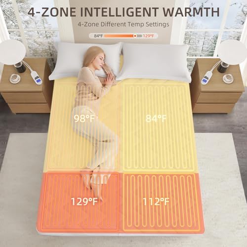 Bwarm Queen Size Multi-Zone Heated Mattress Pad
