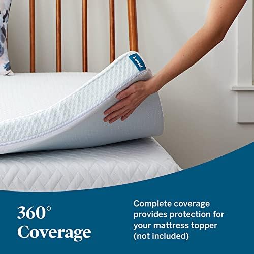 Lucid 2 Inch Mattress Topper Cover Twin - Zipper Closure - White