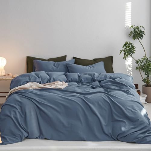 MooMee Queen Duvet Cover Set 3 Piece Blue