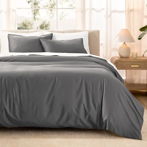 Bare Home 100 Organic Cotton Sateen Duvet Cover Set - TwinTwin XL Grey