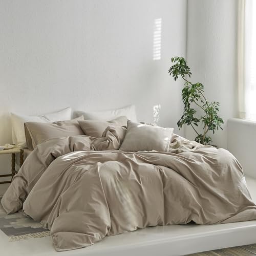 MooMee Queen Duvet Cover Set - 100 Washed Cotton Twill Fabric