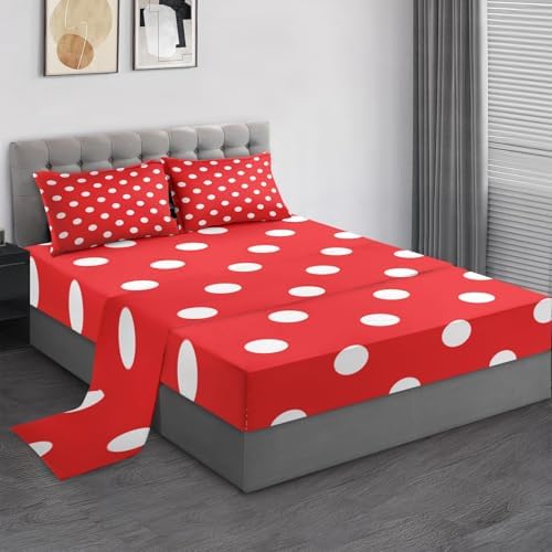 Pamnest Full Size Bed Sheet Sets with Red Polka Dot Design