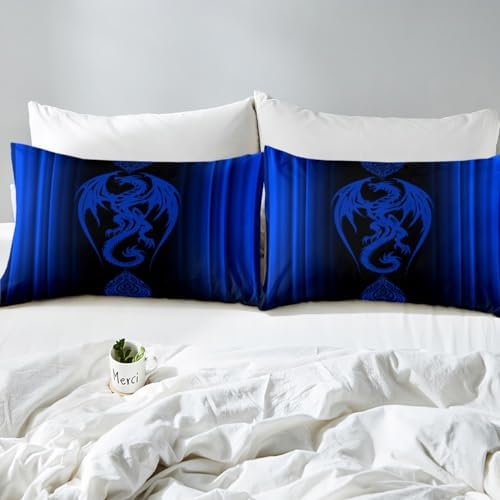 Feelyou Blue Dragon Gradient Bedding Set 3Pcs Full Size