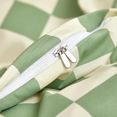 Houseri Plaid Green and White Duvet Cover Queen Size Set