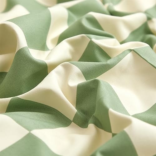 Houseri Plaid Green and White Duvet Cover Queen Size Set