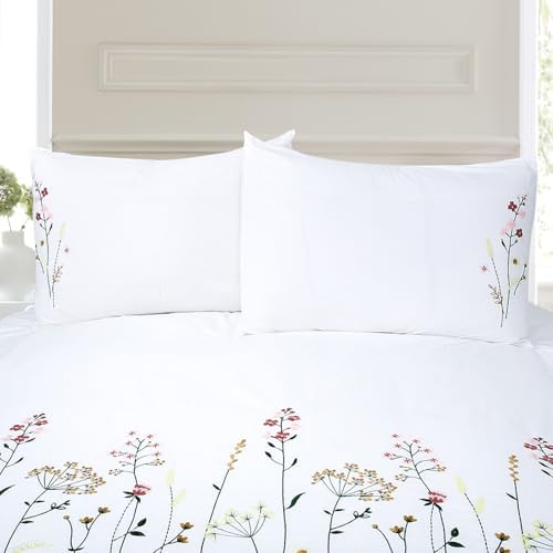 YINFUNG Queen Duvet Cover Set 3PC Floral Cotton Wildflower Embroidered