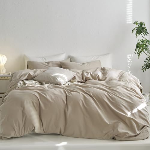 MooMee Queen Duvet Cover Set - 100 Washed Cotton Twill Fabric