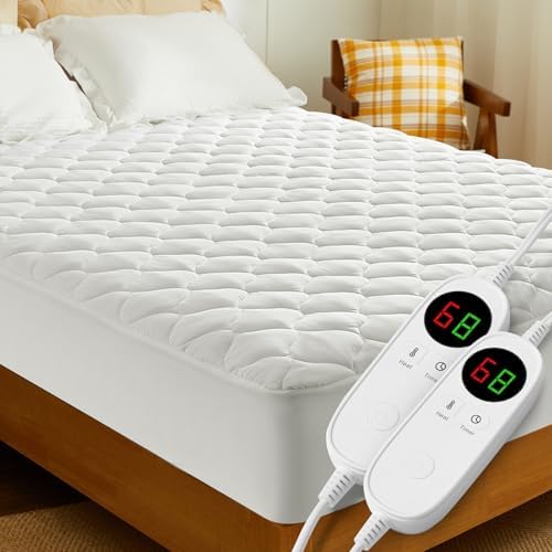 JinJeeo Heated Mattress Pad Queen Electric Bed Warmer with Dual Controller