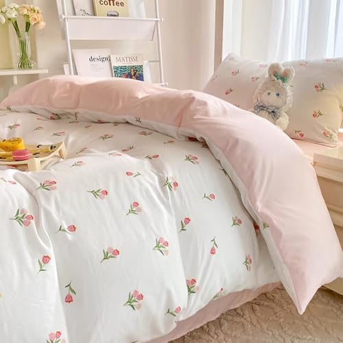 Pink Floral Duvet Cover Queen Set Ultra Soft