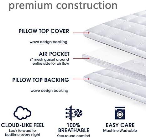 SUFUEE Mattress Topper Twin - 2inch Extra Thick Luxury Down Alternative Pillow Top