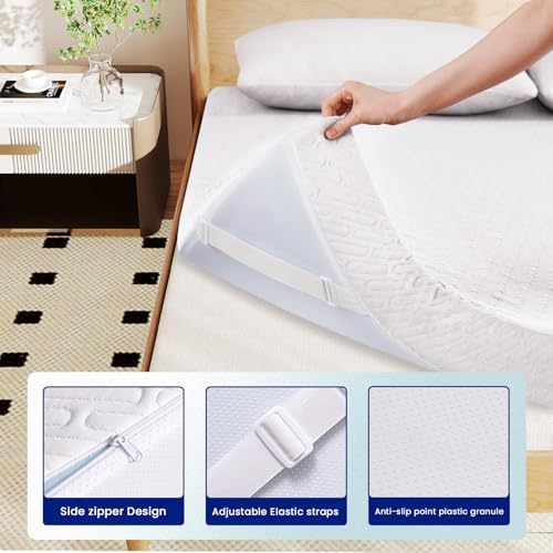 VALUXE 3 Inch Mattress Topper Cover - Breathable Bamboo Fabric with Zipper Closure