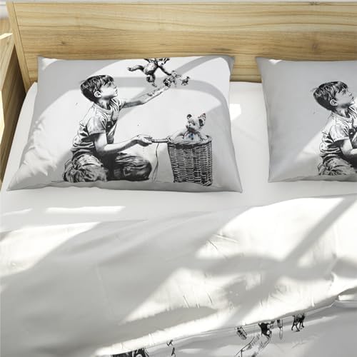 HOBBOY Beige White Duvet Set with Cute Boy Toys Pattern