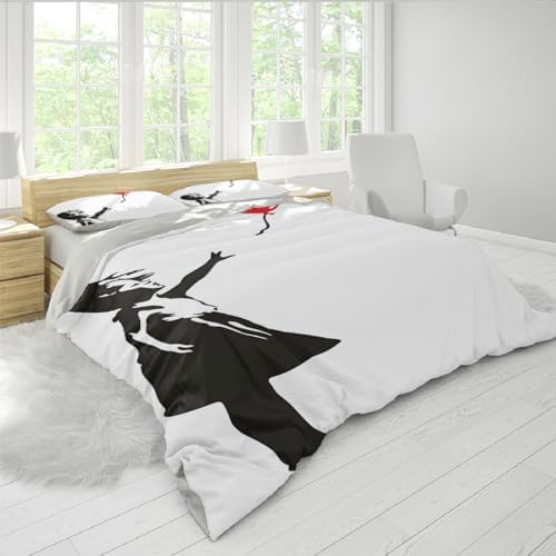 MUKULING Graffiti Art Duvet Set 3 Pieces Red Balloon Cute Girl