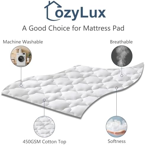 CozyLux Twin Mattress Pad 450GSM Deep Pocket 39x75 White
