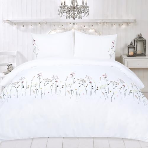 YINFUNG Queen Duvet Cover Set 3PC Floral Cotton Wildflower Embroidered