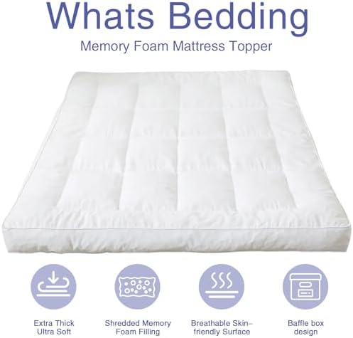 WhatsBedding 4 Inch Fluffy Memory Foam Mattress Topper Queen Size