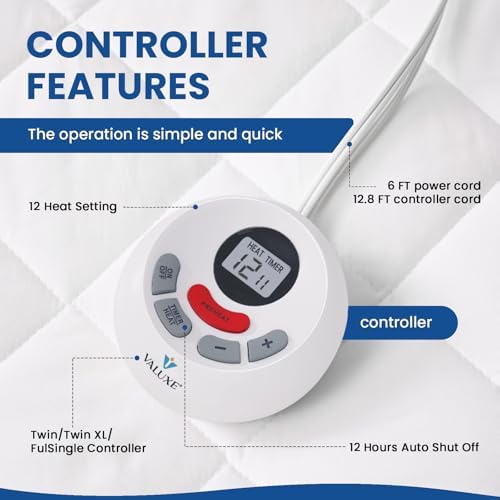 VALUXE Heated Mattress Pad Queen Size Dual Zone Heating