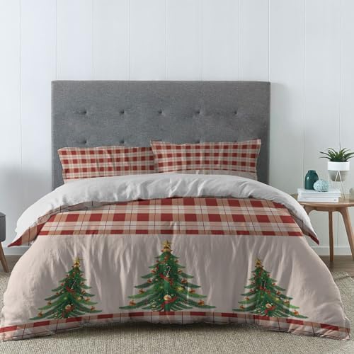 LooPoP Xmas Duvet Set California King Red Buffalo Plaid