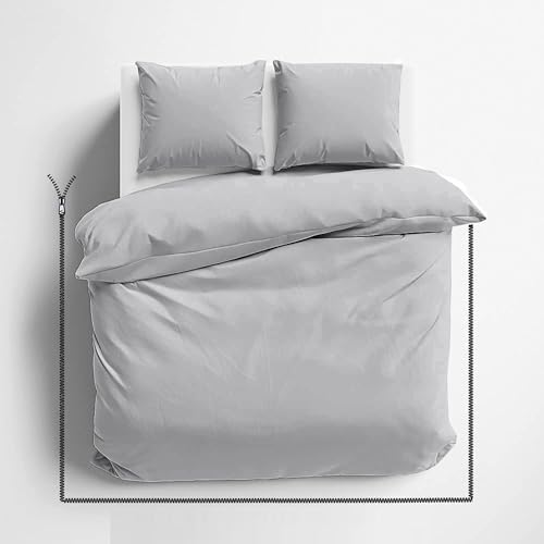 3 Side Zipper Duvet Cover Set Queen Size - Silver Grey