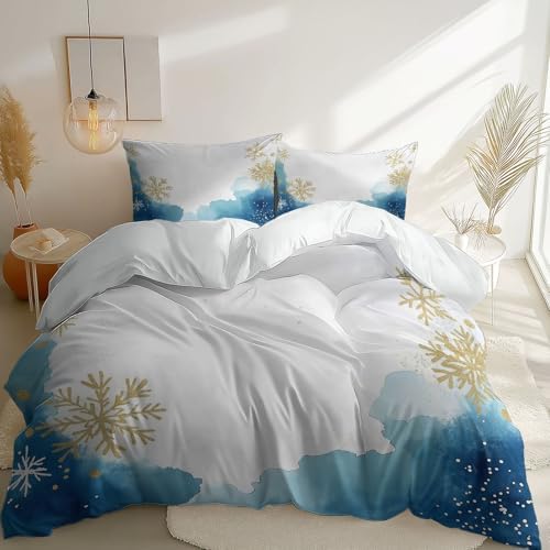 Soft Dark Blue Duvet Cover Set with Snowflake Pattern
