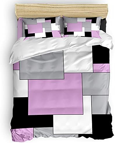 LooPoP 4PCS California King Duvet Cover Set Mid Century Pink Abstract Geometric