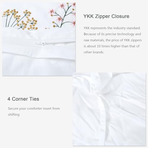 YINFUNG Queen Duvet Cover Set 3PC Floral Cotton Wildflower Embroidered