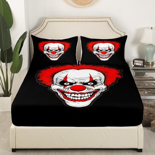 Feelyou Horror Clown Fitted Sheet Set Halloween Bedding
