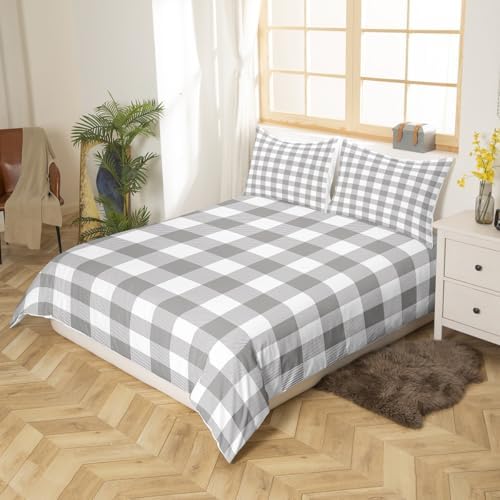 Erosebridal Grey Plaid Duvet Cover Queen