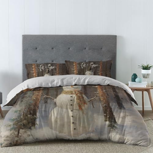 LooPoP Christmas Comforter Set California King 4PCS Snowman Bedding