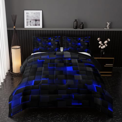 Nttopship Neon Blue Black Comforter Set King 1