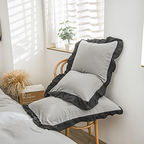 Bedorm Grey Duvet Cover Set with Black Ruffle