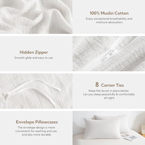 MILDLY Muslin Duvet Cover Set Queen 3pcs