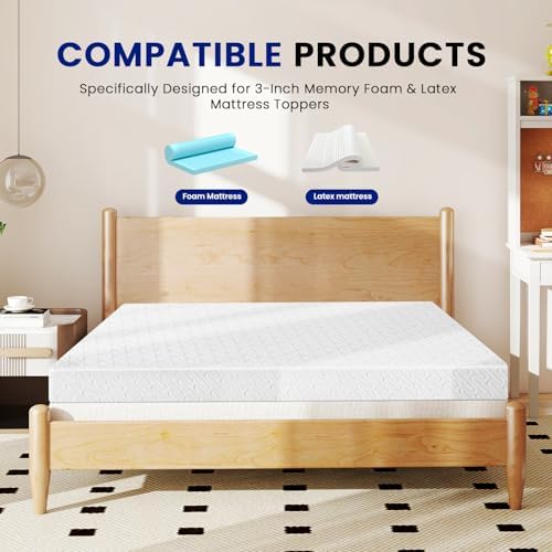 VALUXE 3 Inch Mattress Topper Cover - Breathable Bamboo Fabric with Zipper Closure