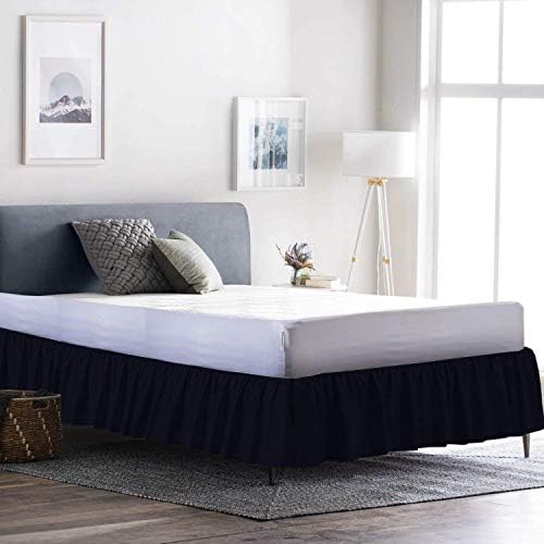 Neem Linen Ruffle Gathered Bed Skirt - Navy Blue Full 6 Inch Drop