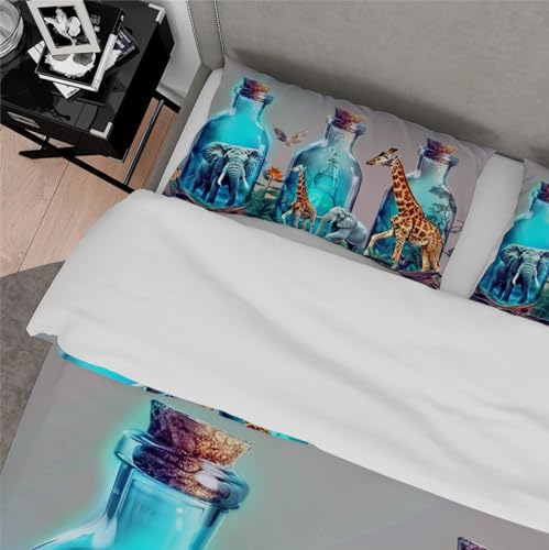 Kids Duvet Cover Set with Elephant Giraffe Pattern 3 Pieces