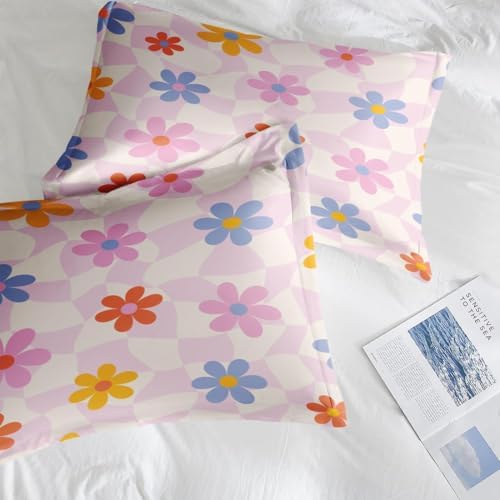 Pamnest Comforter Set Full Size Retro Daisy Pink 3 Pcs