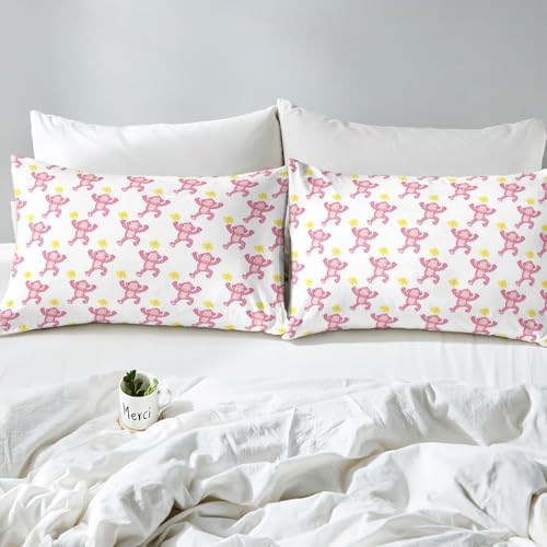 Feelyou Pink Monkey Bed Sheets Set for Kids