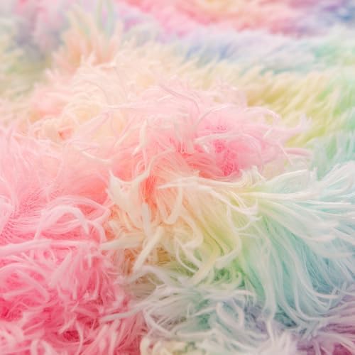 ZRNBAST Shaggy Duvet Cover Set Twin Rainbow Tie Dye Faux Fur 1