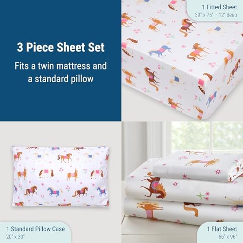 Wildkin Twin Sheet Set - Soft Microfiber with Horses Pattern