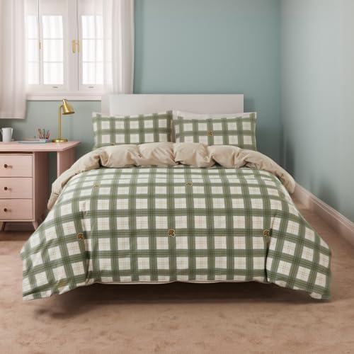 Lemfux Cotton Sage Green Gingham Duvet Cover Set Full Size