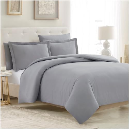Mellanni Duvet Cover Set - Queen Size Light Gray 5 PC